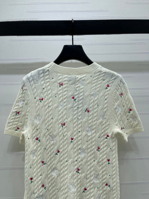 CD SS26 Embroidered Cable-Knit Sweater Bird Rose Inovy Cashmere 351086