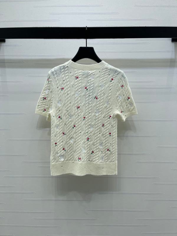 CD SS26 Embroidered Cable-Knit Sweater Bird Rose Inovy Cashmere 351086