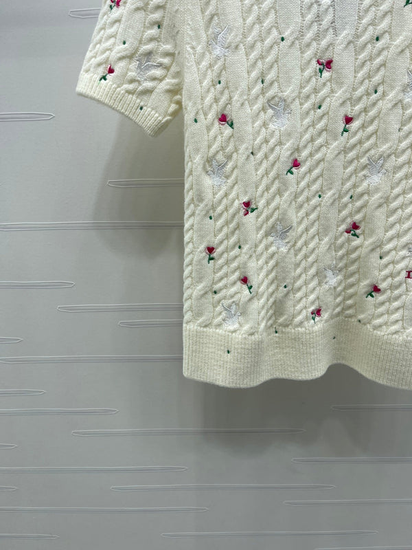 CD SS26 Embroidered Cable-Knit Sweater Bird Rose Inovy Cashmere 351086