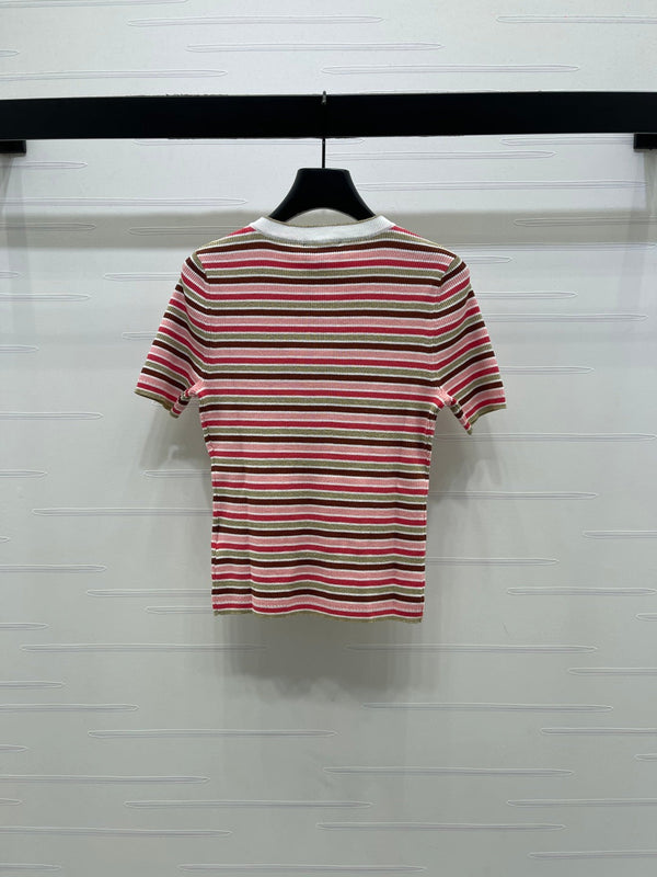 CC Synchronized Striped Knit Short-Sleeve Top Multicolor Tencel 351045