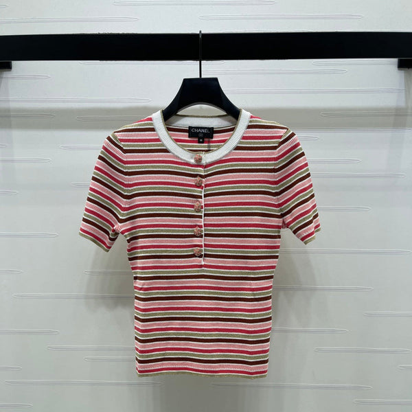 CC Synchronized Striped Knit Short-Sleeve Top Multicolor Tencel 351045