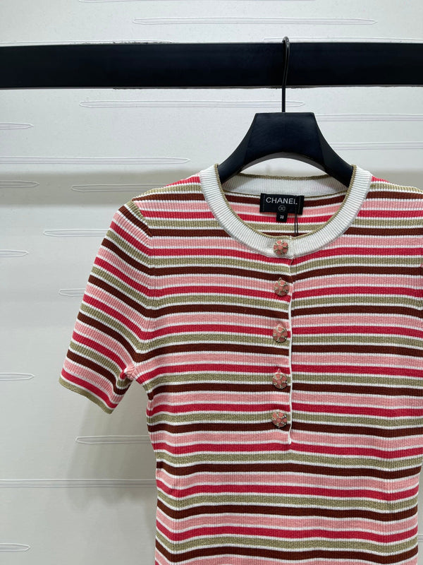 CC Synchronized Striped Knit Short-Sleeve Top Multicolor Tencel 351045