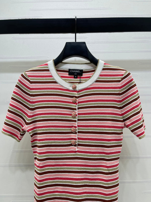 CC Synchronized Striped Knit Short-Sleeve Top Multicolor Tencel 351045