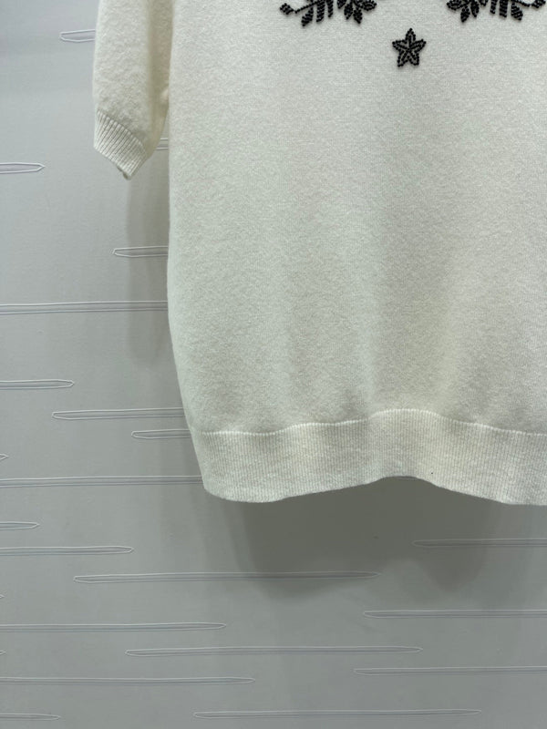 CD SS26 Haut en maille à fleurs brodées ivoire laine 351068