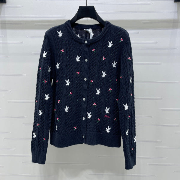 CD SS26 Cardigan en maille brodée à col rond Cachemire bleu marine 351073