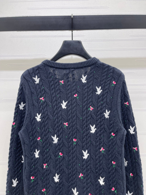 CD SS26 Cardigan en maille brodée à col rond Cachemire bleu marine 351073