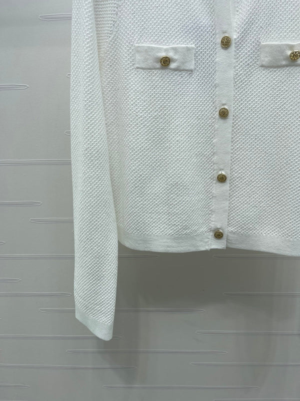 Chanel 2026 Cardigan en tricot à col rond, sequiné, soie et laine