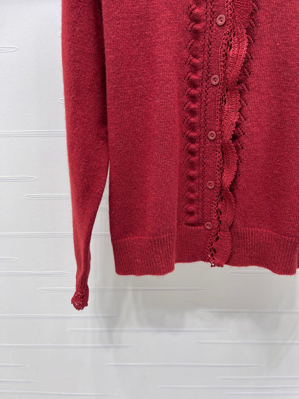 CC 26 Gilet en maille bordé de dentelle Laine rouge 340992