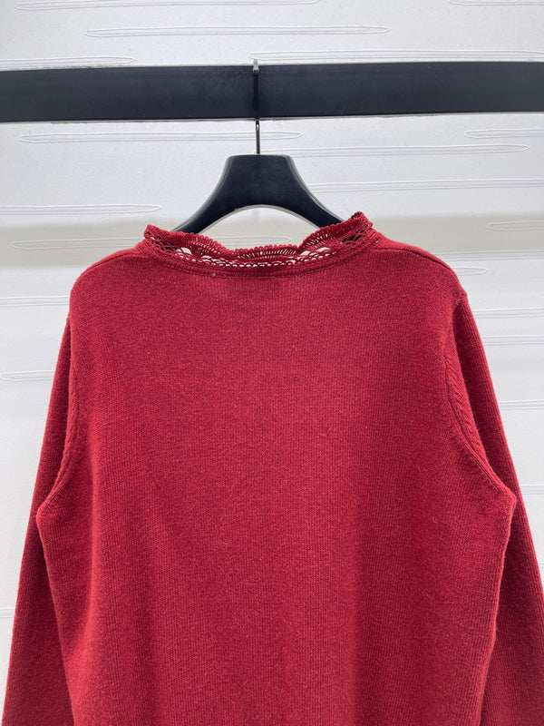 CC 26 Gilet en maille bordé de dentelle Laine rouge 340992