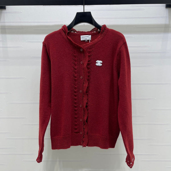 CC 26 Gilet en maille bordé de dentelle Laine rouge 340992
