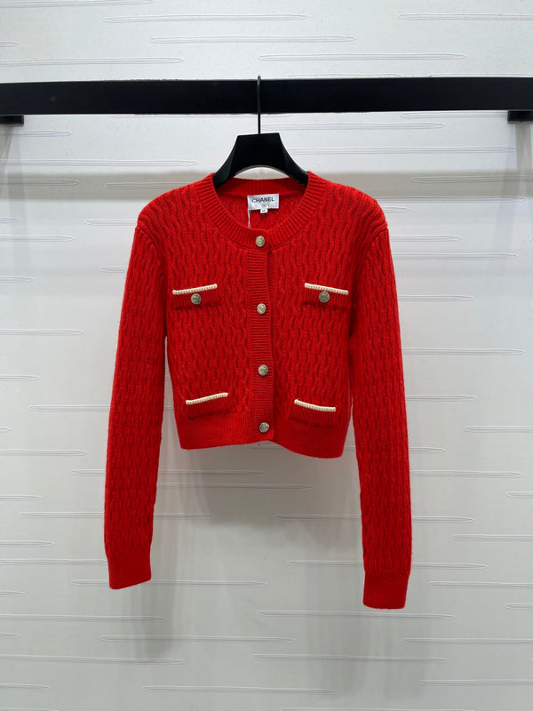 Chanel Cardigan en tricot Laine Cachemire Rouge 2026 340962