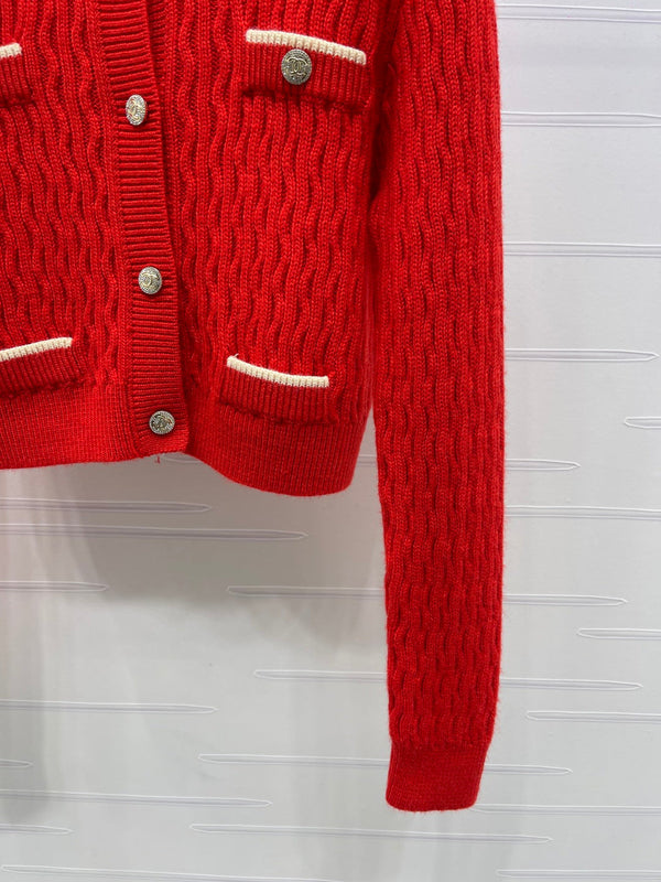 Chanel Cardigan en tricot Laine Cachemire Rouge 2026 340962