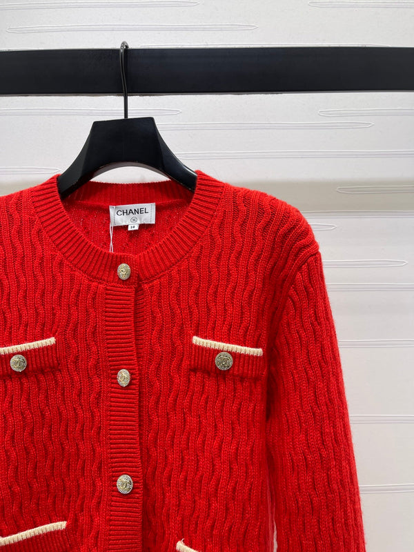 Chanel Cardigan en tricot Laine Cachemire Rouge 2026 340962