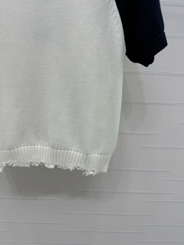 CC Pull en maille à manches courtes Blanc Noir Cachemire Laine 351022