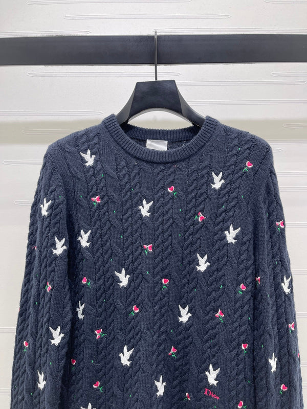 Pull en cachemire torsadé Dioramour brodé bleu marine CD SS26 351078