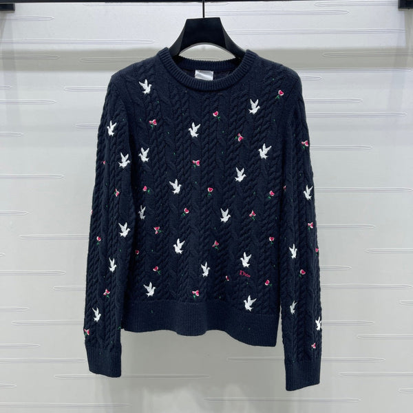 Pull en cachemire torsadé Dioramour brodé bleu marine CD SS26 351078