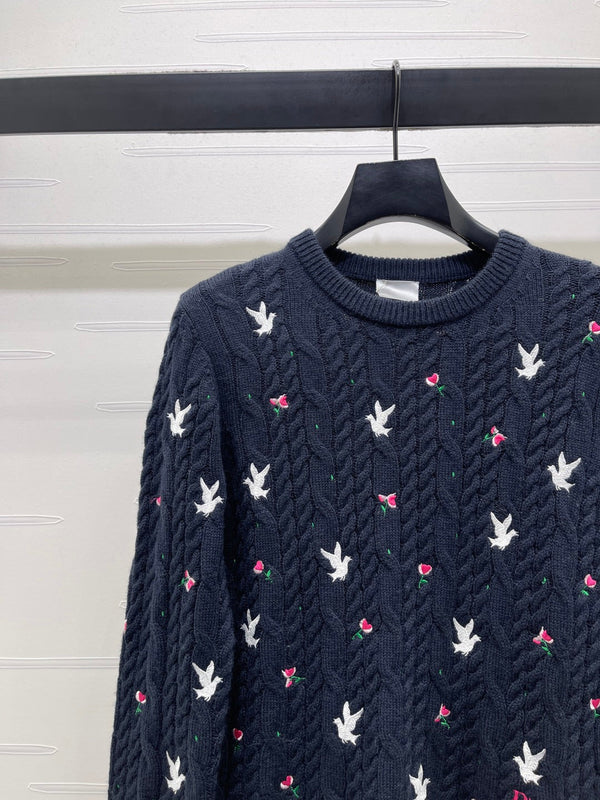 Pull en cachemire torsadé Dioramour brodé bleu marine CD SS26 351078