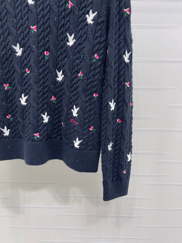 Pull en cachemire torsadé Dioramour brodé bleu marine CD SS26 351078