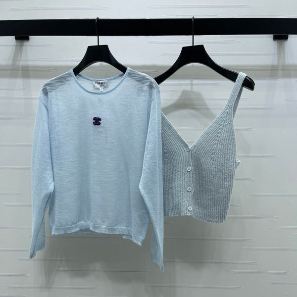 Ensemble deux pièces caraco et tricot manches longues CC 26s Bleu clair 344133