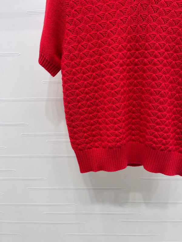 Miu Polo Half-Open Short-Sleeved Top Red Knit 343435
