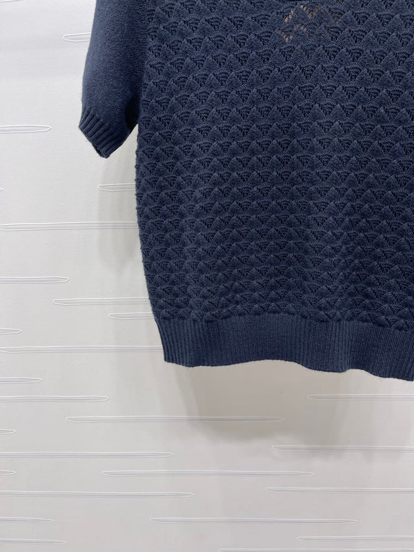 Haut Miu Polo semi-ouvert à manches courtes en maille bleu marine 343436