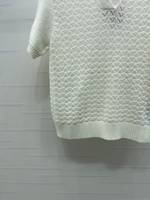 Miu Polo Half-Open Short-Sleeved Top Ivory Knit 343437