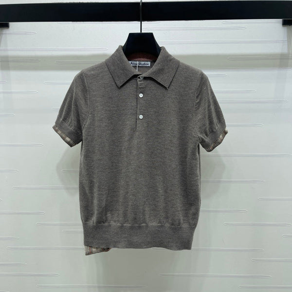 Chemise Miu semi-ouverte à manches courtes, maille grise 343425