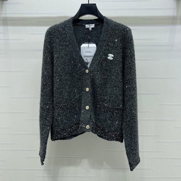 CC 26s Gilet en maille à sequins col V gris 344109