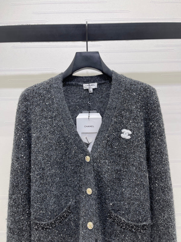 CC 26s Gilet en maille à sequins col V gris 344109