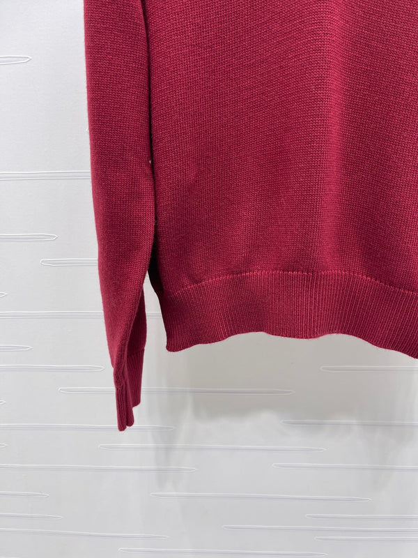 CC 26s Crew Neck Color-Blocked Faux Two-Piece Sweater Red Cashemere 344152