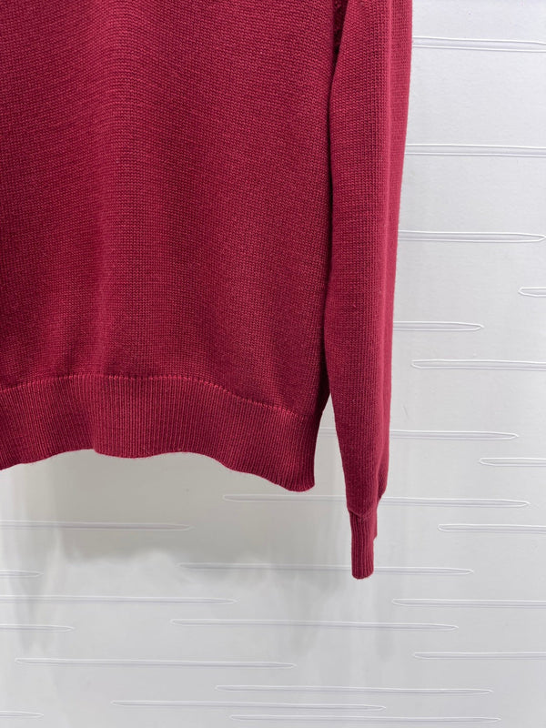 CC 26s Crew Neck Color-Blocked Faux Two-Piece Sweater Red Cashemere 344152