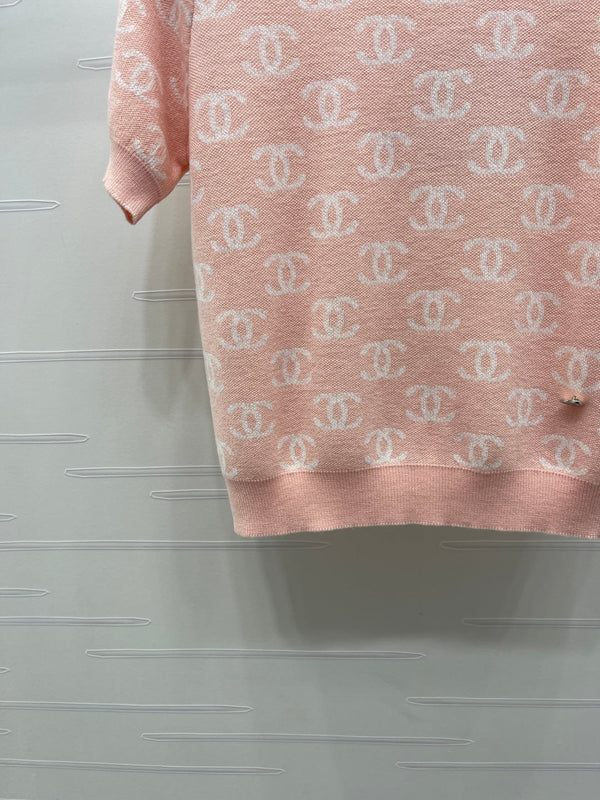 Cardigan à manches courtes en maille jacquard CC 26s Laine rose 344125