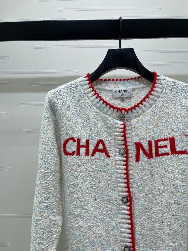 CC 26s Color-Blocked Woven Crew Neck Cardigan Grey Red 344112