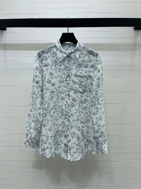 CD Printed Sheer Long-Sleeve Shirt 392641