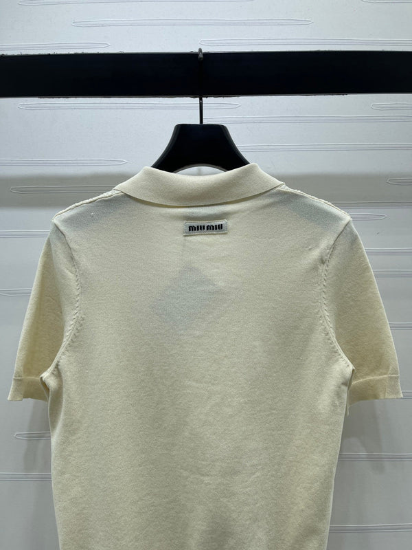 Miu Cable Knit Short-Sleeved Shirt Linen Silk