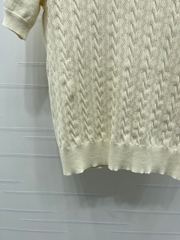 Miu Cable Knit Short-Sleeved Shirt Linen Silk