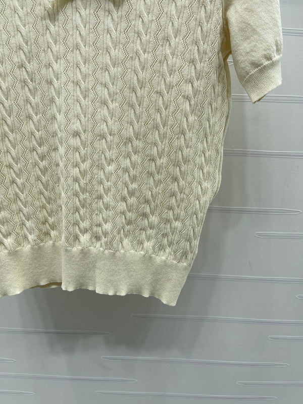 Miu Cable Knit Short-Sleeved Shirt Linen Silk