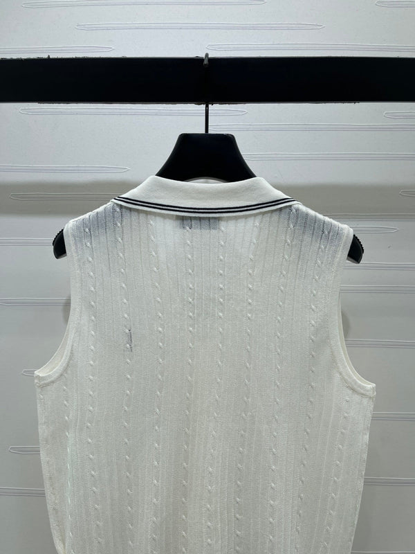 YSL Collared Knit Vest Spun Silk Linen 397453
