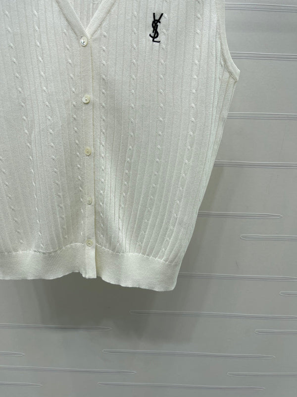 YSL Collared Knit Vest Spun Silk Linen 397453