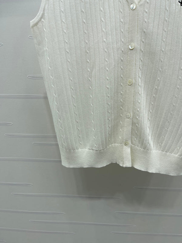 YSL Collared Knit Vest Spun Silk Linen 397453