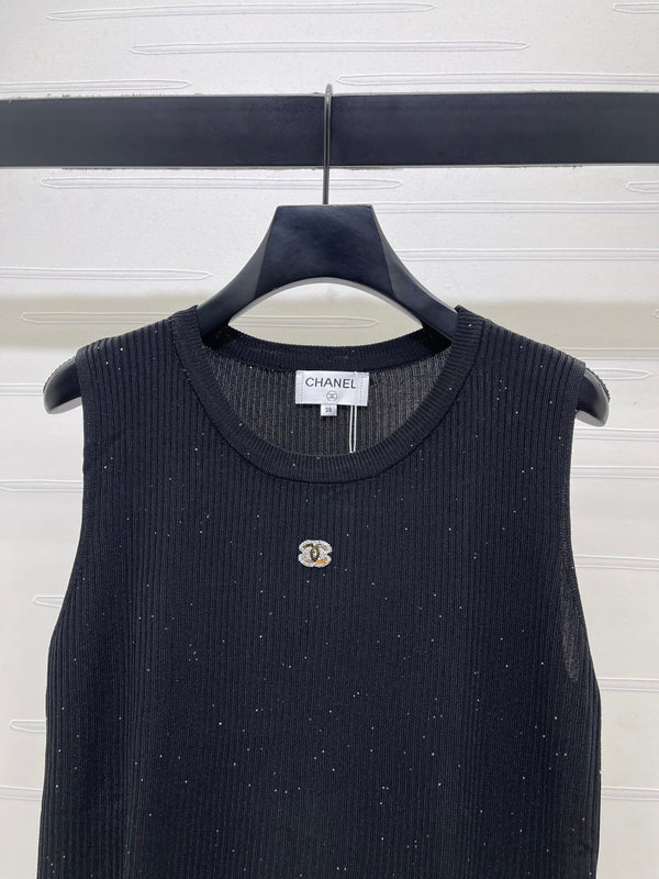 CC 26s Sequined Knit Vest Black Nylon Silk Wool 401614