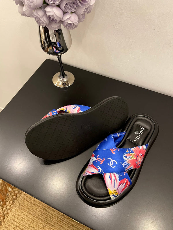CC 25 Platform Slide in tessuto blu in pelle di pecora 334741