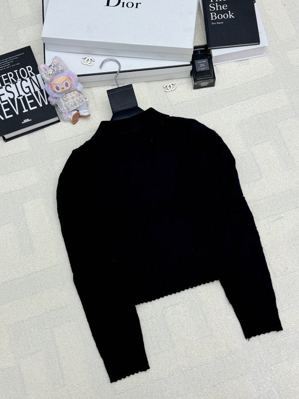 Chanel 2025 Col Roulé Cardigan Court en Maille Taille Haute Laine Noire