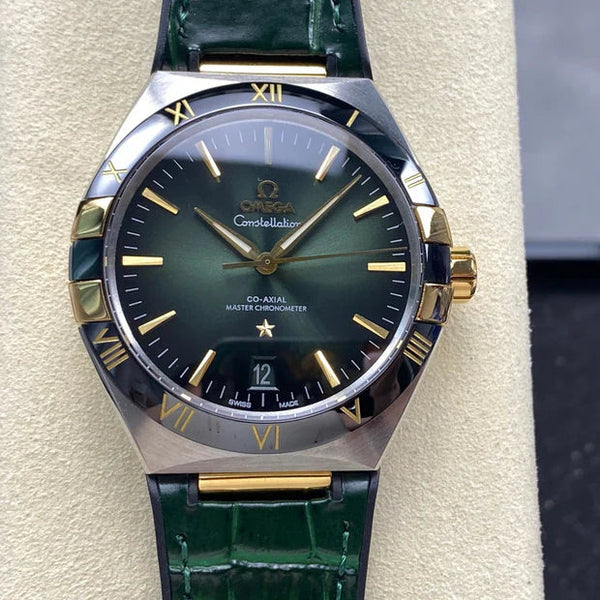 Omega Constellation Co-Axial Master Chronometer 41 mm Gold Steel Case Green Leather Strap