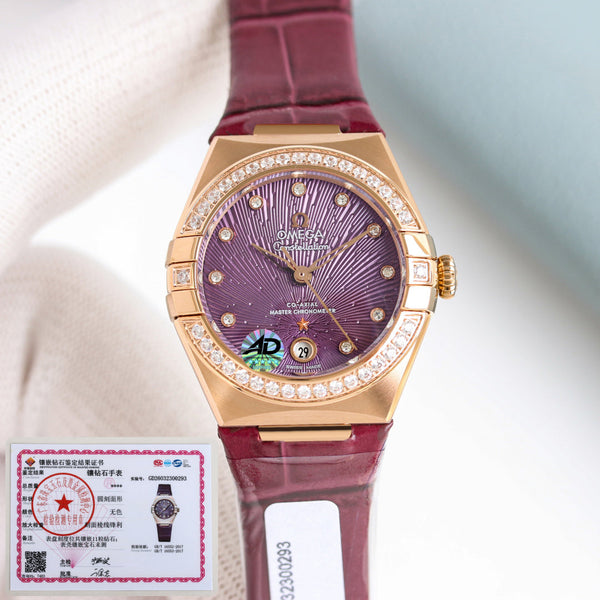 Omega Constellation 29mm Diamond Bezel Crocodile Leather