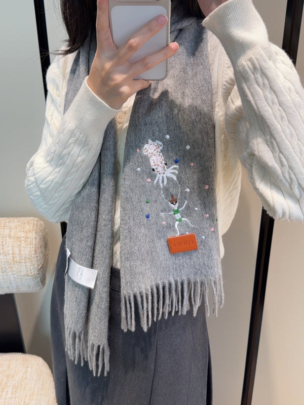 Écharpe Loewe 180CM Mélange de laine grise 902880