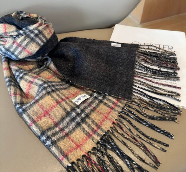 BBR British Style Classic Scarf 180CM Beige Black Cashmere 293542