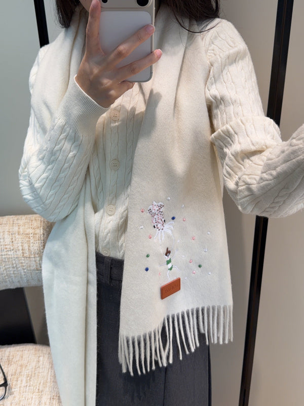 Loewe Scarf 180CM Ivory Wool-blend 909785