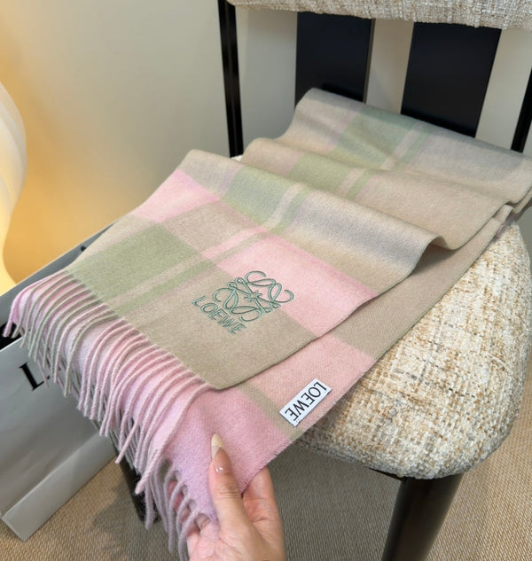 Loewe Scarf 180CM Light Gray Pink Cashmere 969485