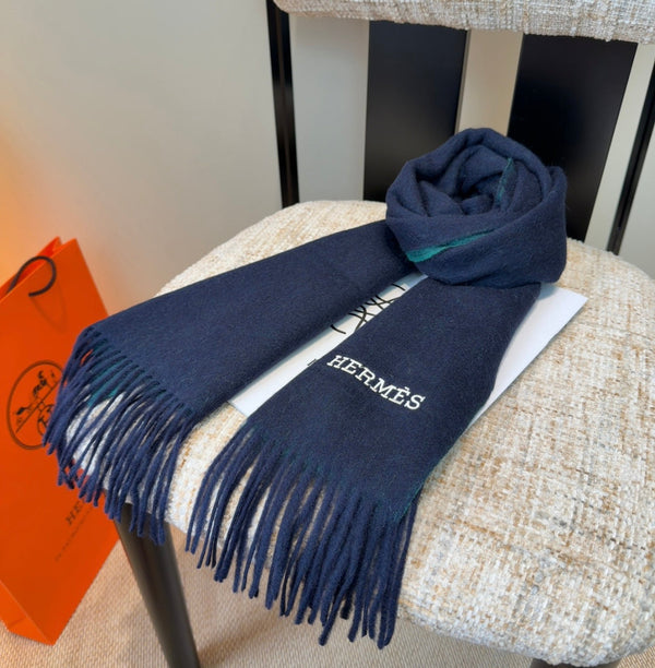 HM Scarf 190 CM Dark Blue Wool 969495